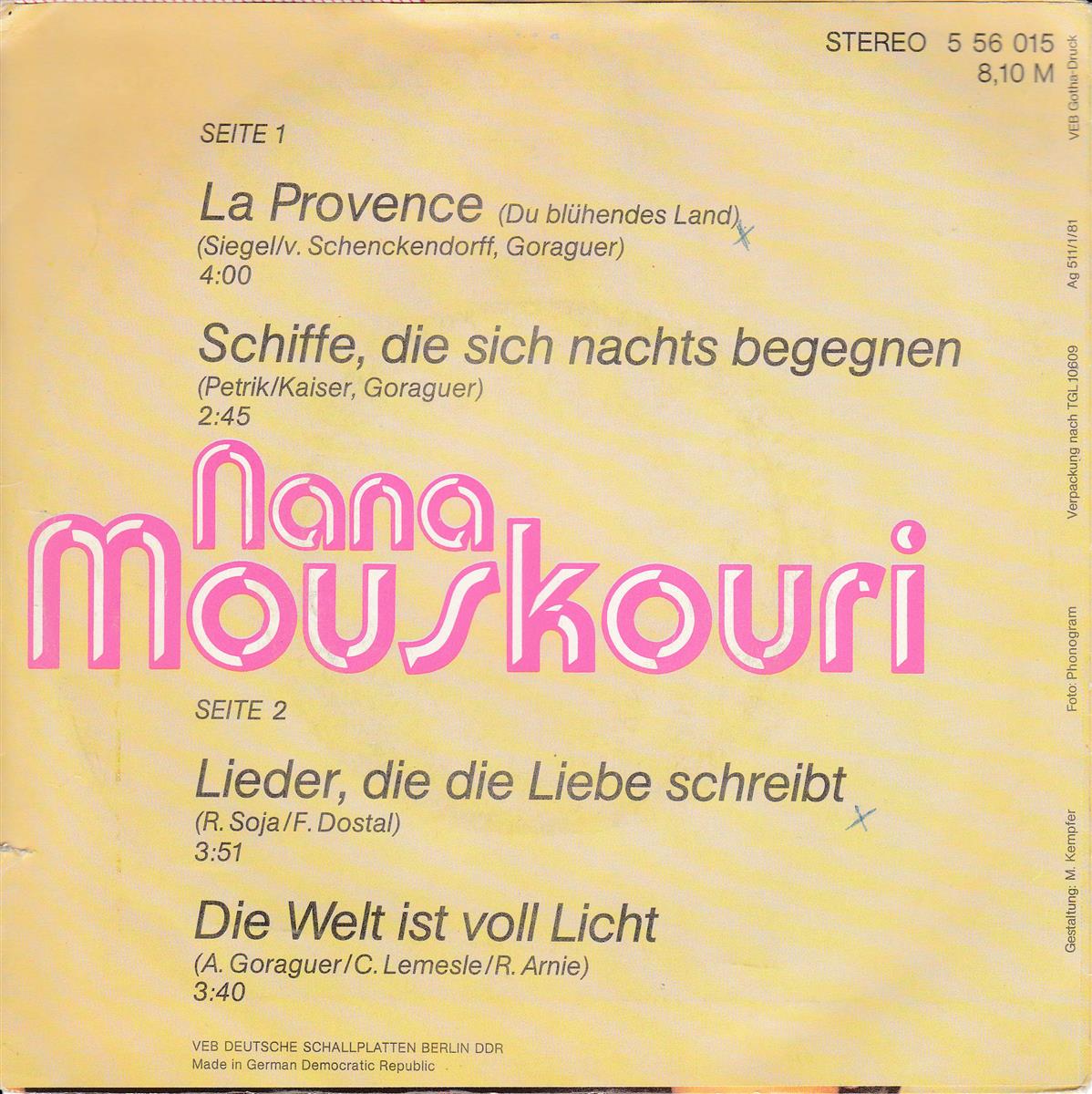 Nana Mouskouri - Amiga Quartett (DDR)