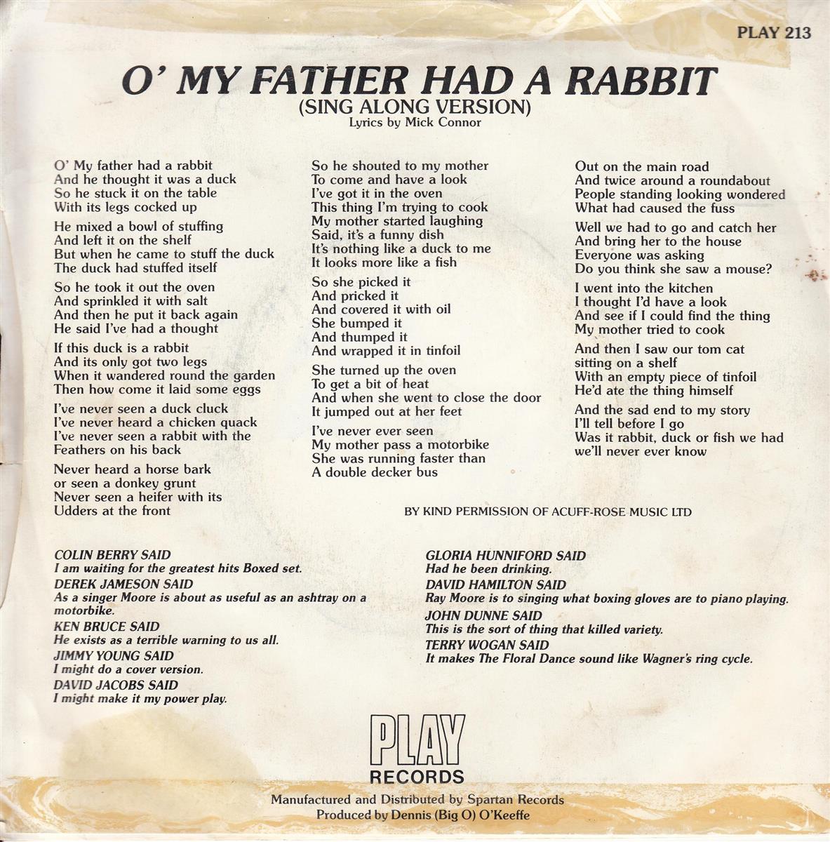 Ray Moore - O' My Father Had A Rabbit (UK)