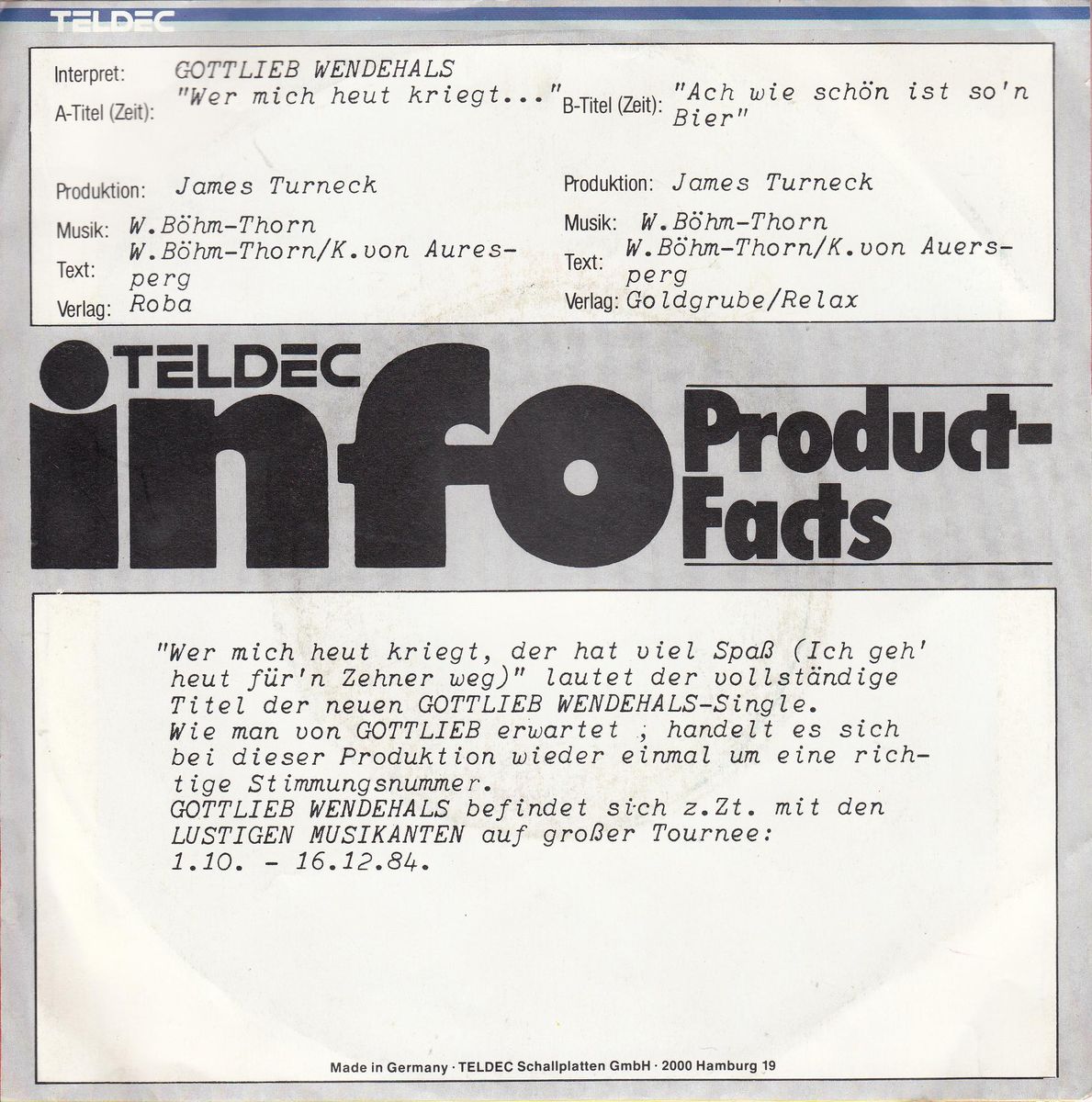 Gottlieb Wendehals - Wer Mich Heut' Kriegt, Der Hat Viel Spaß (Promo)